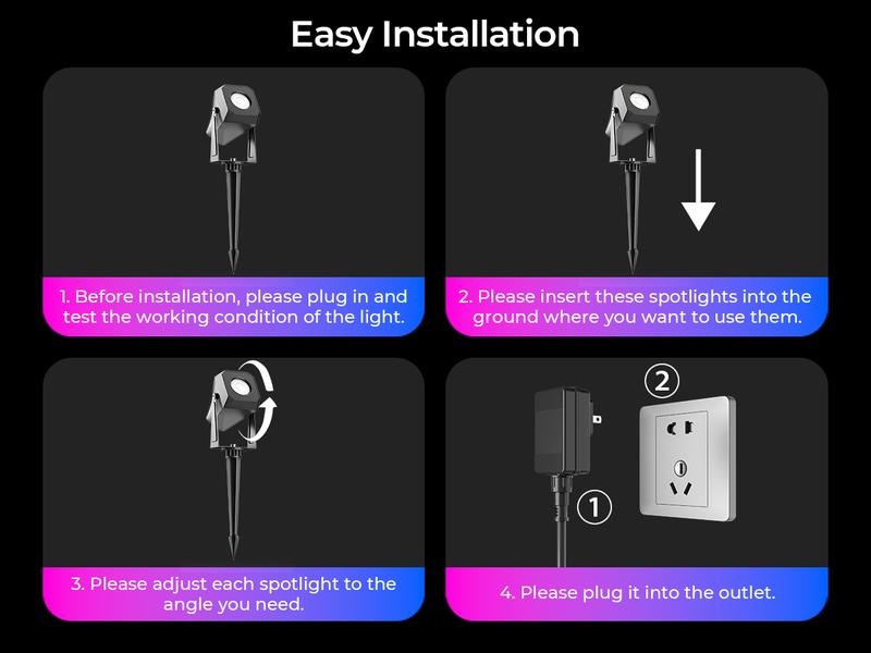 RGB Low Voltage Landscape Lighting, 4 Pack Spotlight Outdoor with Remote Control, IP65 Waterproof LED Landscape Lights for Pathway Yard Garden Lawn Patio Decorations