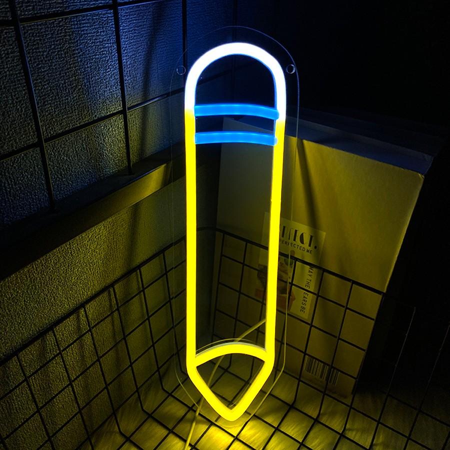 Pencil LED Neon Signs - Desk/Table Classroom Lamp with Stand for Bedroom, Study Room, Game Room - USB Powered Pencil Neon Lights - Back to School Classroom Lights for Teachers