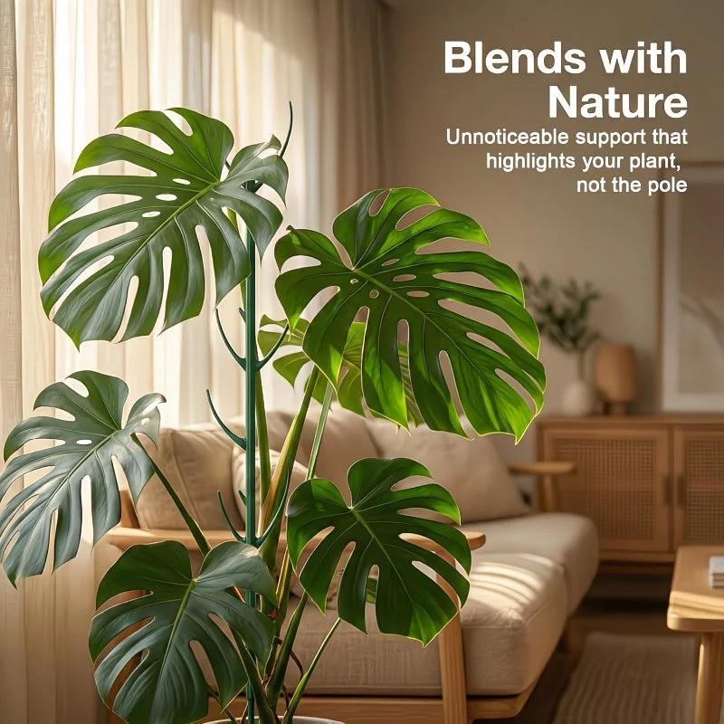 6-Piece Monstera Plant Support Stakes, 5 Sturdy Stands & 1 Magic Tape Roll, Stackable Tall Stakes with Tape Binding, Durable Vine Garden Poles for Outdoor Gardening