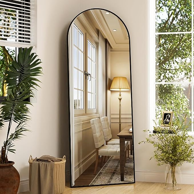 64"x21" Arch Floor Mirror, Full Length Mirror Wall Mirror Hanging or Leaning Arched-Top Full Body Mirror with Stand for Bedroom, Dressing Room, Black