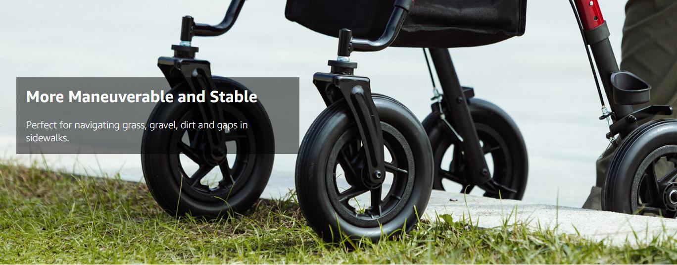 ELENKER Adjustable All-Terrain Rollator Walker for Seniors (4’8”-6’4”), 10” Anti-Slip Rubber Wheels, Ergonomic Padded Memory Foam Seat, Padded Foam Backrest, Under-Seat Storage Basket, Model HFK-9236D4