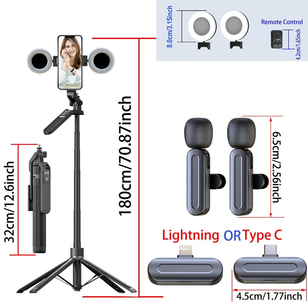 5-In-1 Vlog Shooting Kit, 70-Inch Selfie Stick/tripod, Wireless Dual Lavalier Mic, Lightbox, Remote, Tiktok Creator Essential Set