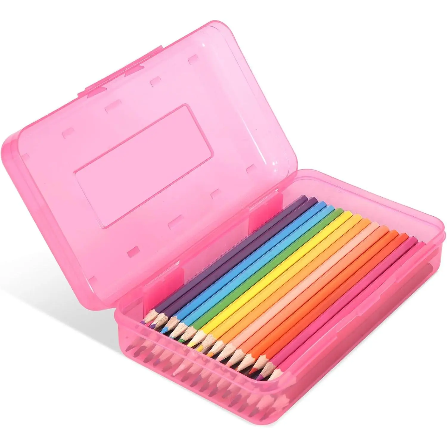 Colored Plastic Pencil Box, Large Capacity Pencil Case, Pencil Boxs | for  Adults, Hard Crayon Box Storage with Snap-Tight Lid for School Office Supplies ()