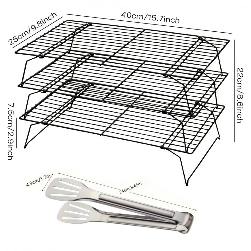 4-Piece Stackable Cooling Rack with Food Clips, Heavy-Duty Foldable Metal Kitchen Storage Rack, Oven-Safe and Dishwasher Safe