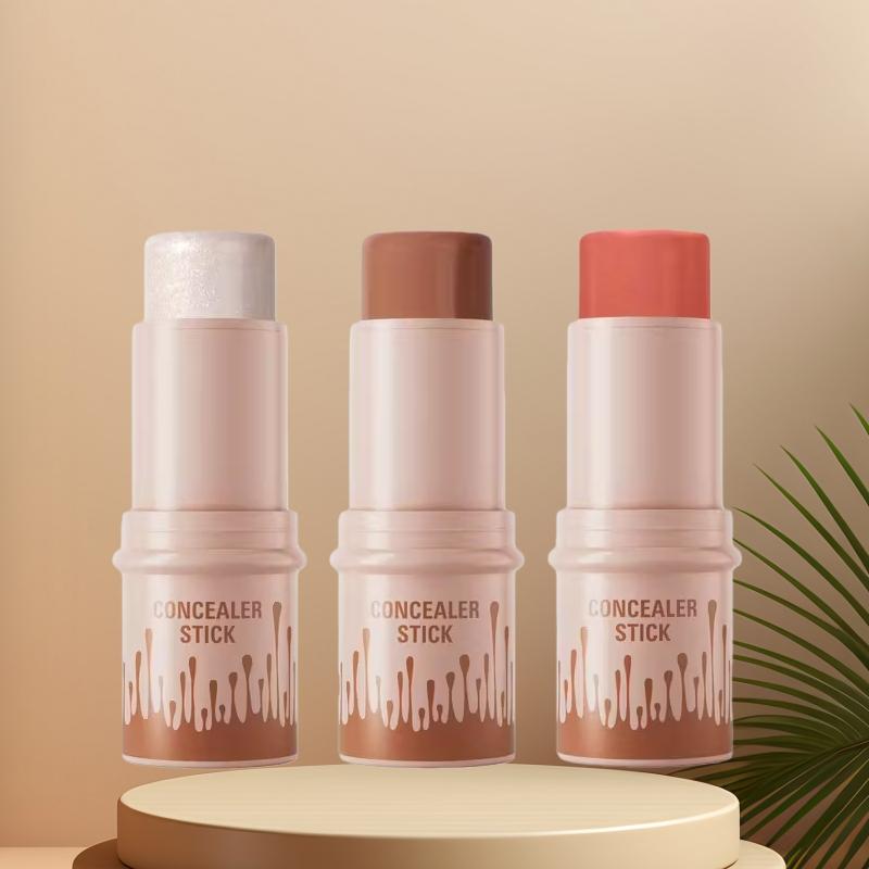 4-Piece Contour Stick Set, Highlighter, Blush Stick, Cream Contour Makeup Kit with Brush, Non-Greasy, Waterproof Long-Lasting, Ideal for Beginners