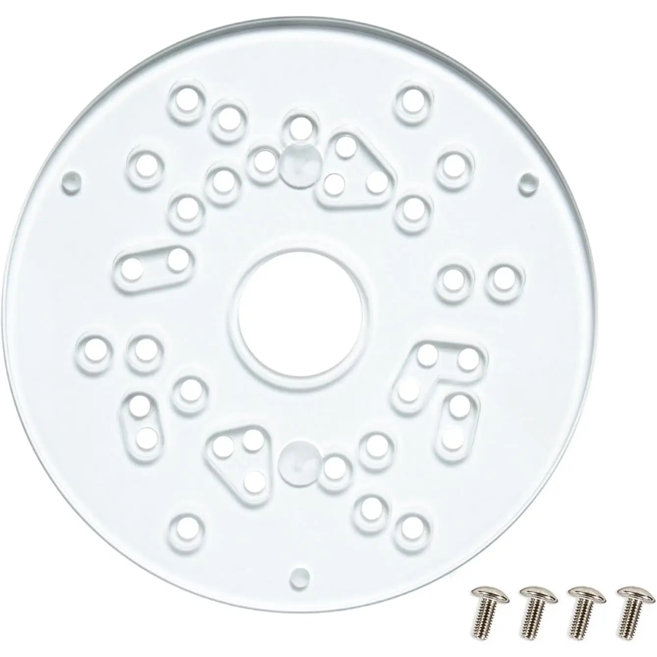 Router Base Plate Acrylic 5-3/4" w/Screws & Predrilled Holes for Trim & Plunge Routers, Clear Guide Bushing Router Plate, Fits Listed Models Bosch, DeWalt, Makita, Porter Cable & More - 71381