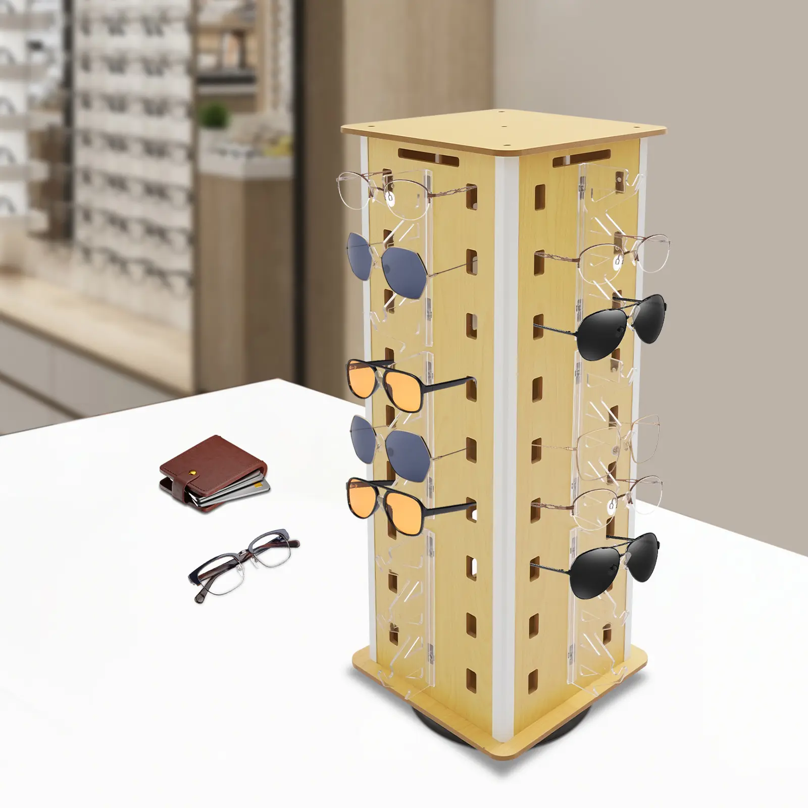 360 Rotating Eyeglass Display Rack 36 Slots for Optical Store Studio Desk Use
