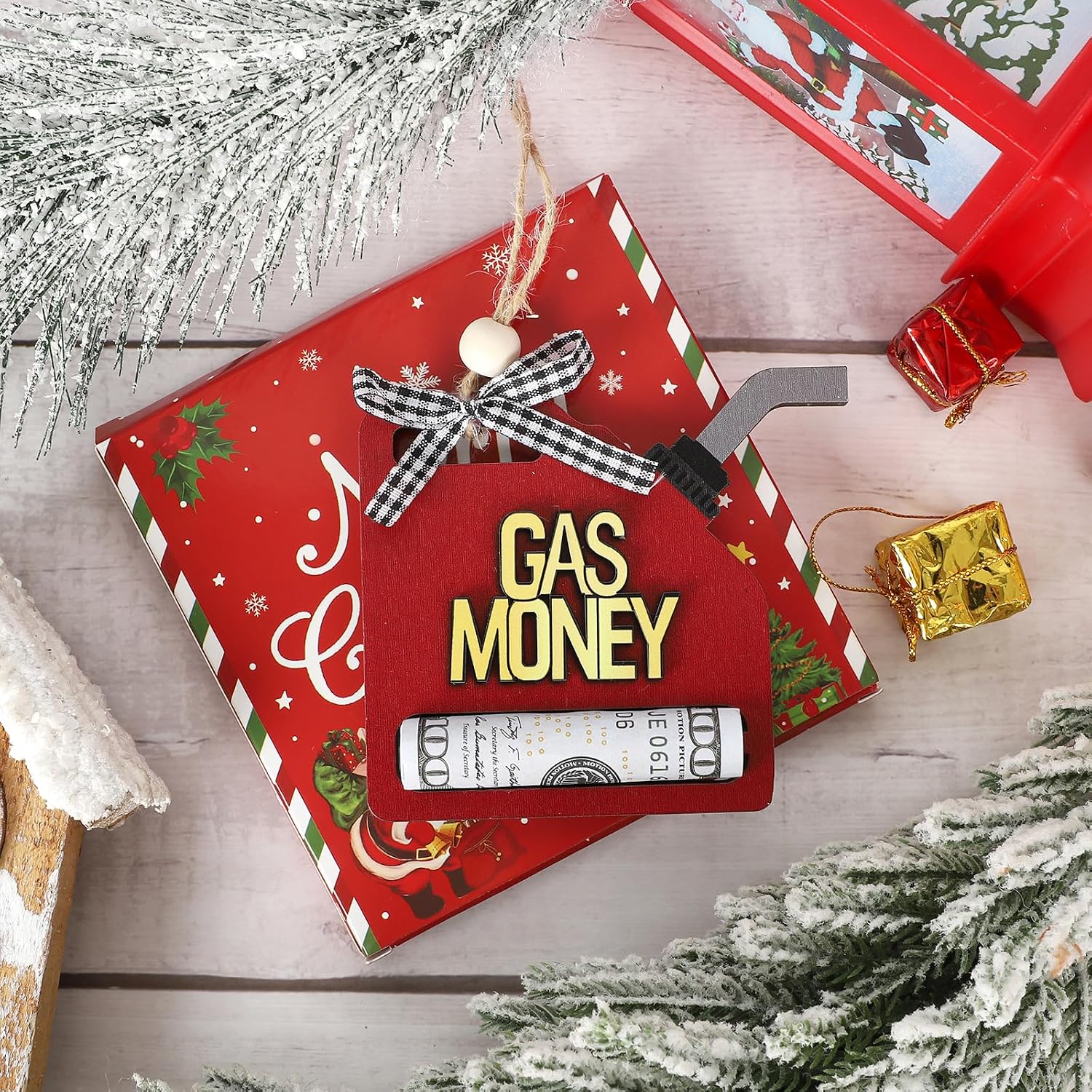 Gas Money Ornament Holds Cash,Wooden Gas Can Ornament Money Holder, Funny Ways to Cash Holder for Drivers, Teens, Holiday Gag Gift Decoration