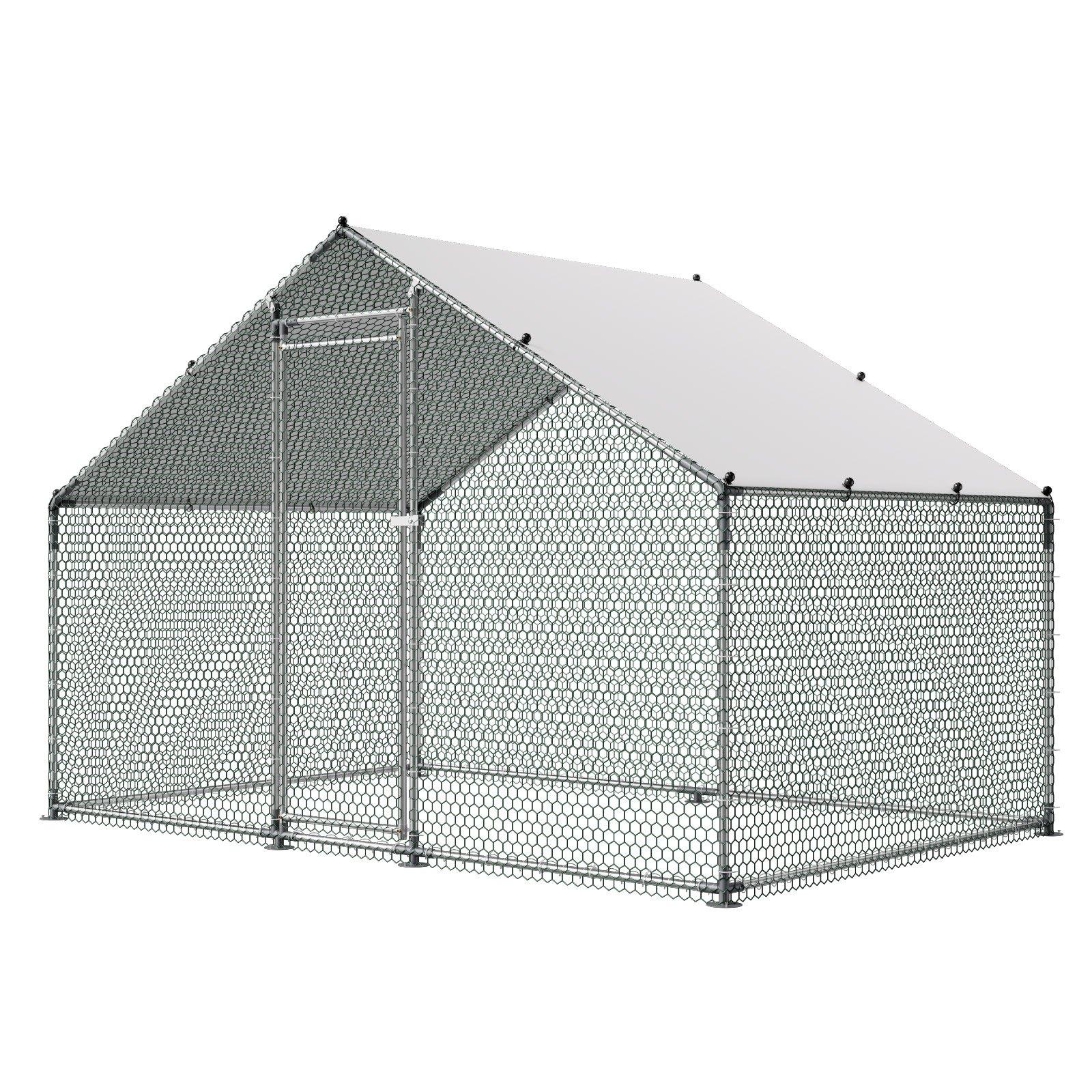 fathersdaygift  VEVOR Metal Chicken Coop, 9.8x6.5x6.5ft Large Walk-in Chicken Runs with Cover, Spire Roof Hen House Enclosure with Security Lock, Outdoor Duck Rabbit Cage Poultry Pen for Backyard, Farm, Yard