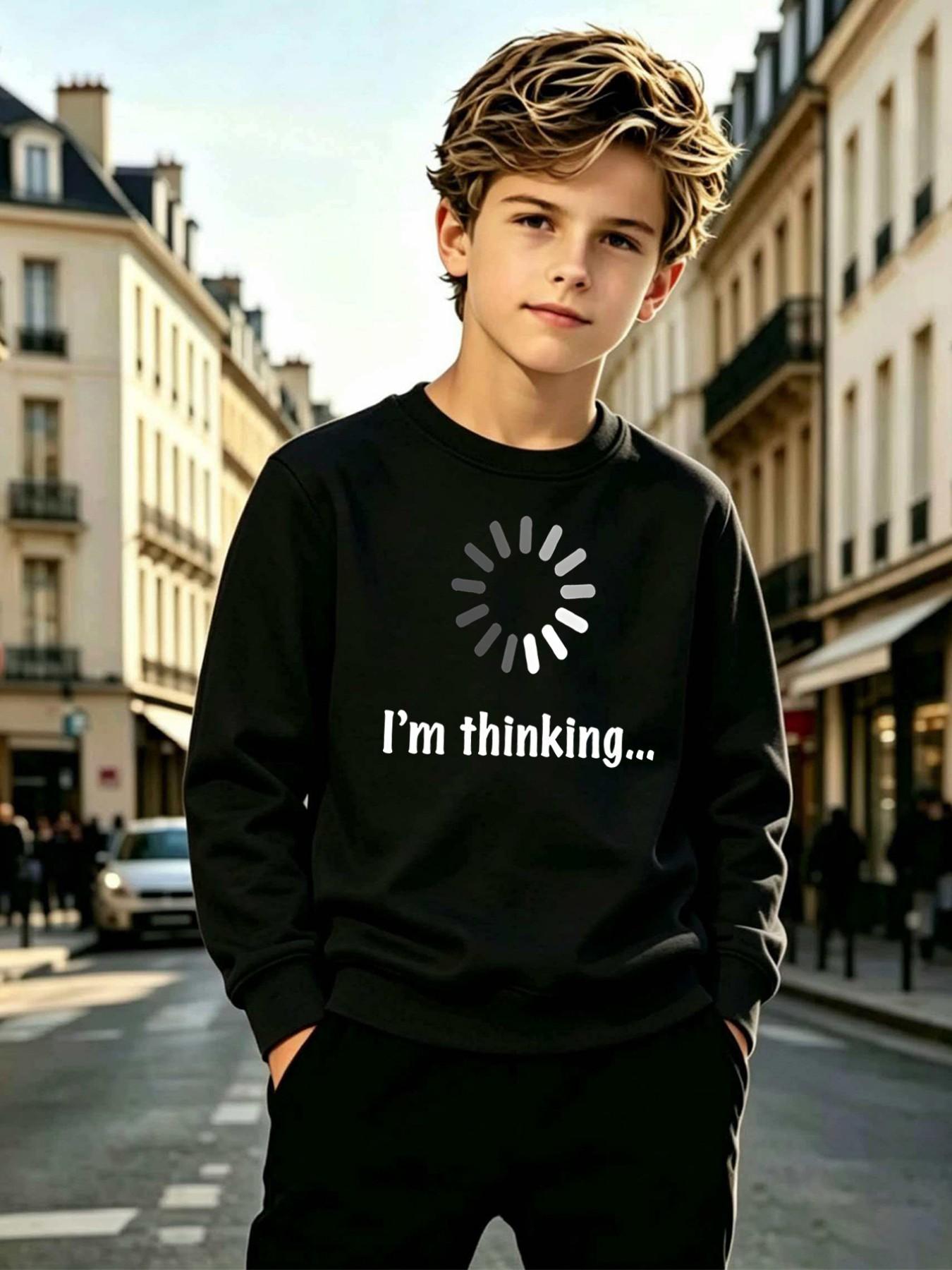 Crewneck Sweatshirt for Boys, Casual Graphic Print Long Sleeve Top, Loose-Fitting Fall & Winter Fashion Pullover