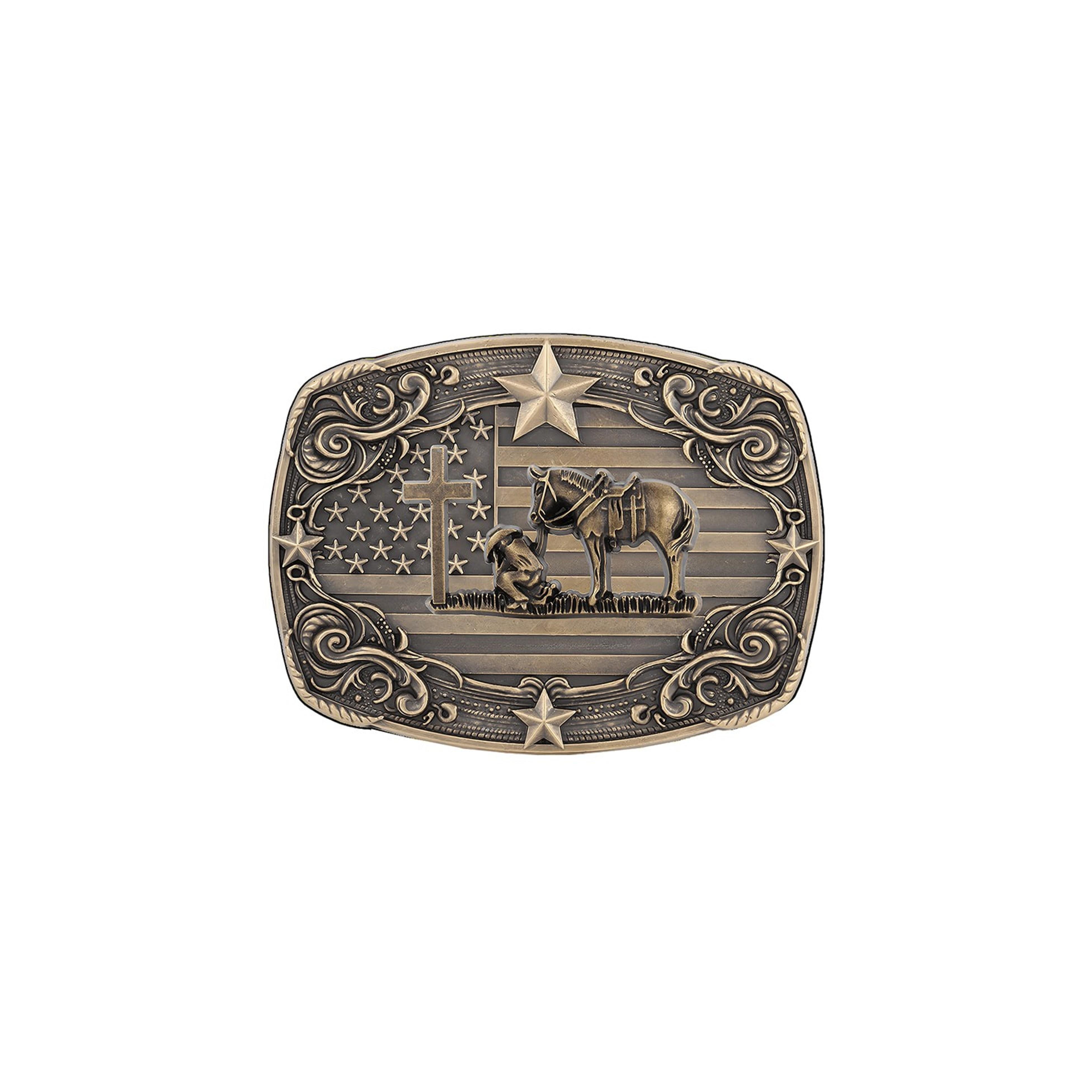 Western Cowboy Vintage Rodeo Cross Prayer Horse Belt Buckle Men(Gift)