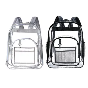Clear Book Bag with Multi-Pockets, PVC Transparent Backpack, Reinforced Strap, Ideal for Security, Sports, Work, Travel, Stadium