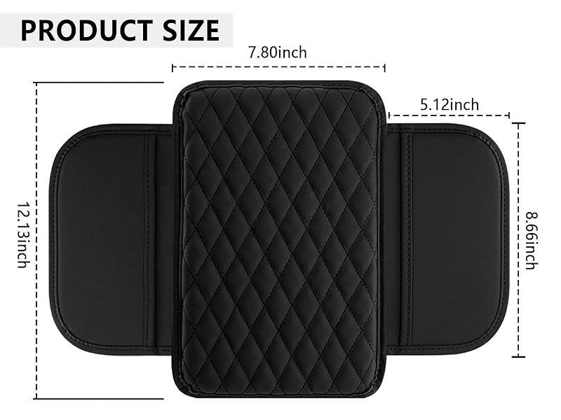 JOKG Upgraded Car Center Console Cover,Microfiber Leather Car Armrest Cover Cushion with 2 Storage Bags,Universal Car Armrest Storage Box (Black)