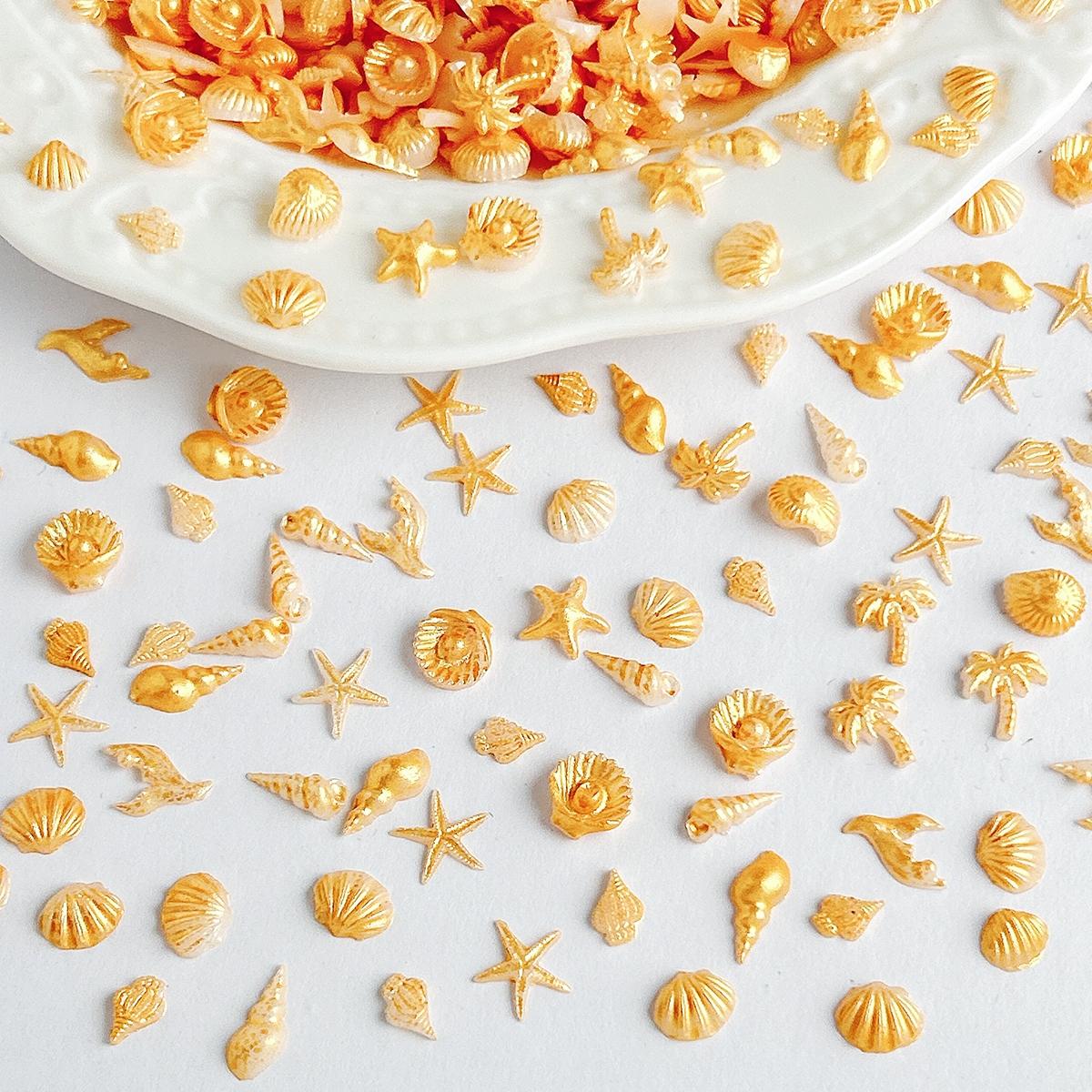 Hot Selling Summer Shells Starfish Coconut Trees Resin Nail Charms 3D Cute Creative Multi-style Conch Ocean Series Nail Art Decorations DIY Press On Nails Accessories