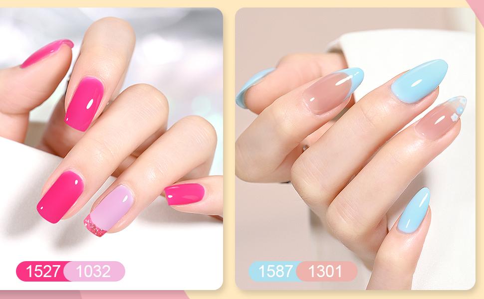 GAOY 42 Pcs Gel Nail Polish Kit, Pink White Red Jelly Nude Colors All Seasons Gel Nail Polish Set with Glossy & Matte Top Coat and Base Coat for Nail Art DIY at Home