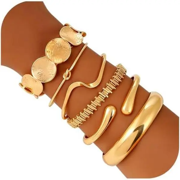 Bangle Bracelets for Women  Plated Chunky Cuff Bangle Bracelet Stackable Multi Layer Bangles Fashion  Set