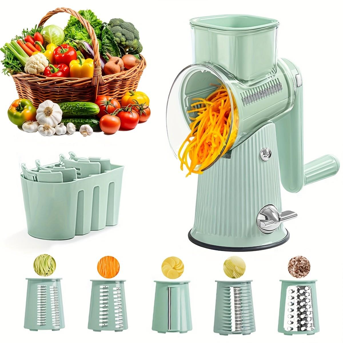 Rotary Cheese Grater with Handle, 1 Set Kitchen Round Mandoline Vegetable Slicer with Interchangeable Blades, Kitchen Gadgets, Easy To Clean Rotary Grater Slicer, Utensils
