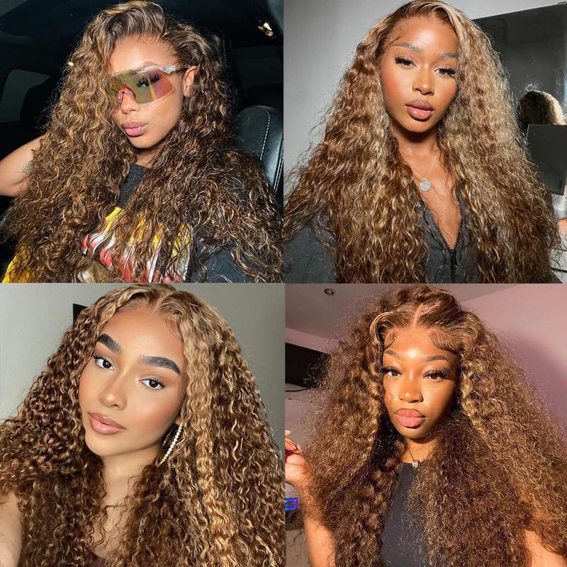 QUANDIAN Balayage Highlight Deep Wave Lace Front Wigs Human Hair FB/27 180% Density 13x4 HD Lace Frontal Wigs Human Hair Pre Plucked Ombre Lace Wig