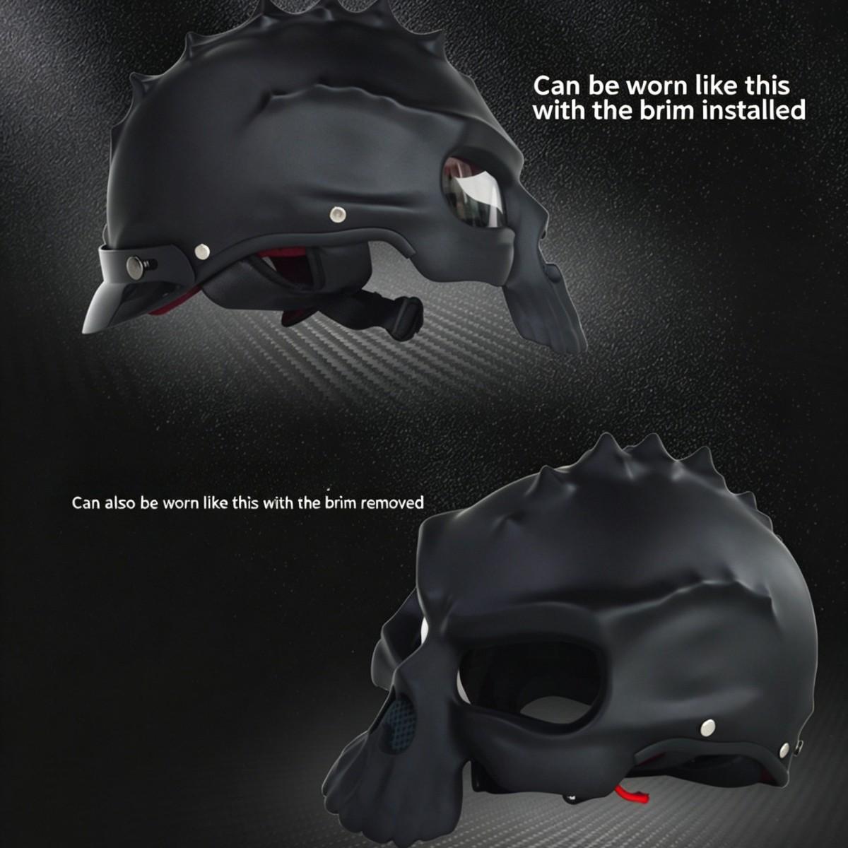 Skull Design Electric Bike Helmet, Dot Certified, Stylish Half Helm, Open Face Motorcycle Helmet, All-Season, Unisex Motorcycle Riding Safety Hat, Half Helmets