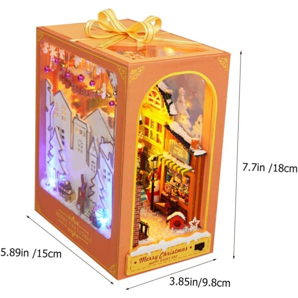 Wooden Christmas House Model Unfinished Assembly Kit, Creative Home Decor, Holiday Displays, Bookends, No Battery Required