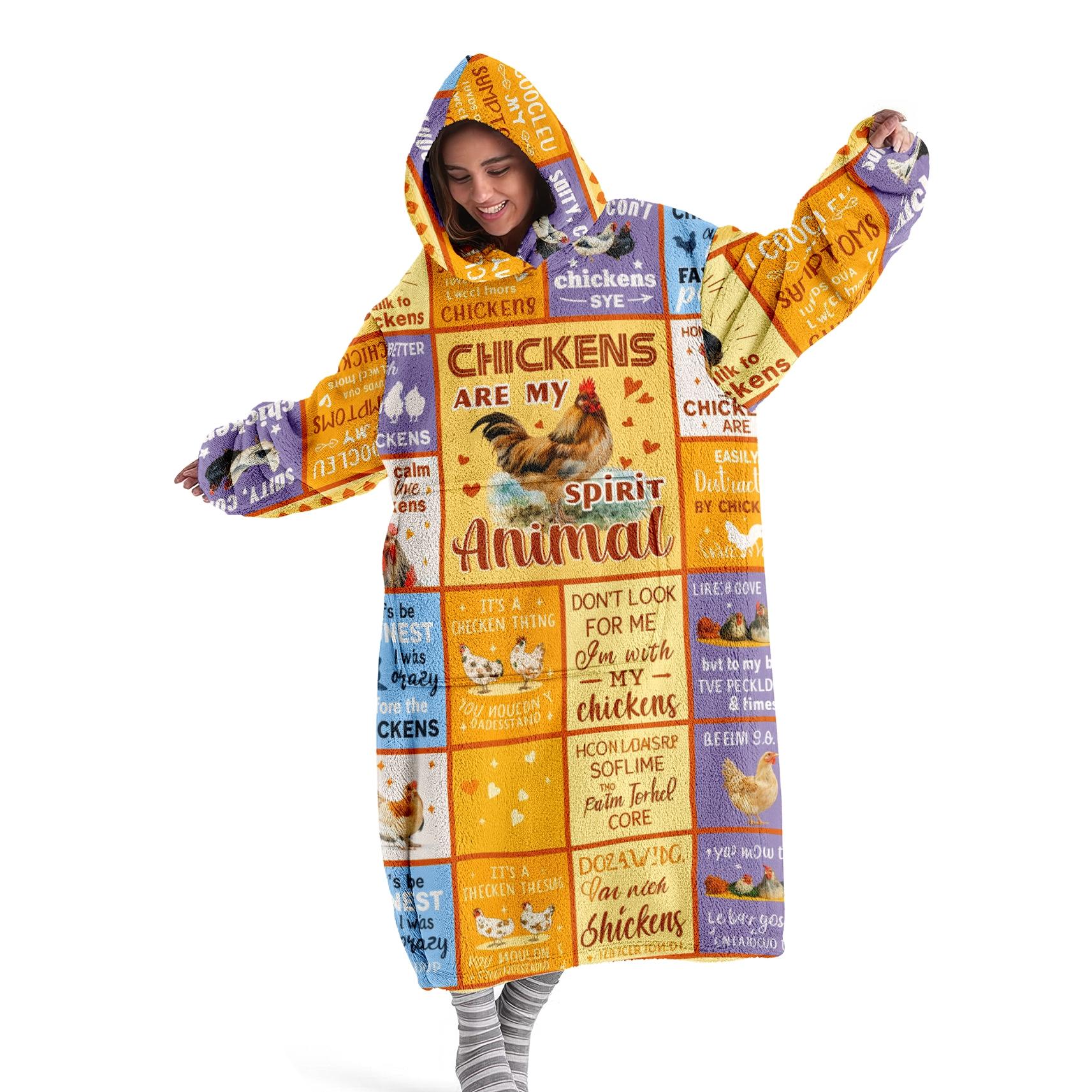 Hooded Blanket Wearable Throw, Patchwork Chicken Hoodie Blanket, Digital Print Flannel Soft Warm Blanket for Sofa Home Leisure Air Conditioning Nap Office Bed Camping Travel Gift，Christmas Gift, Valentine's Day gift #GLOBAL PICKS