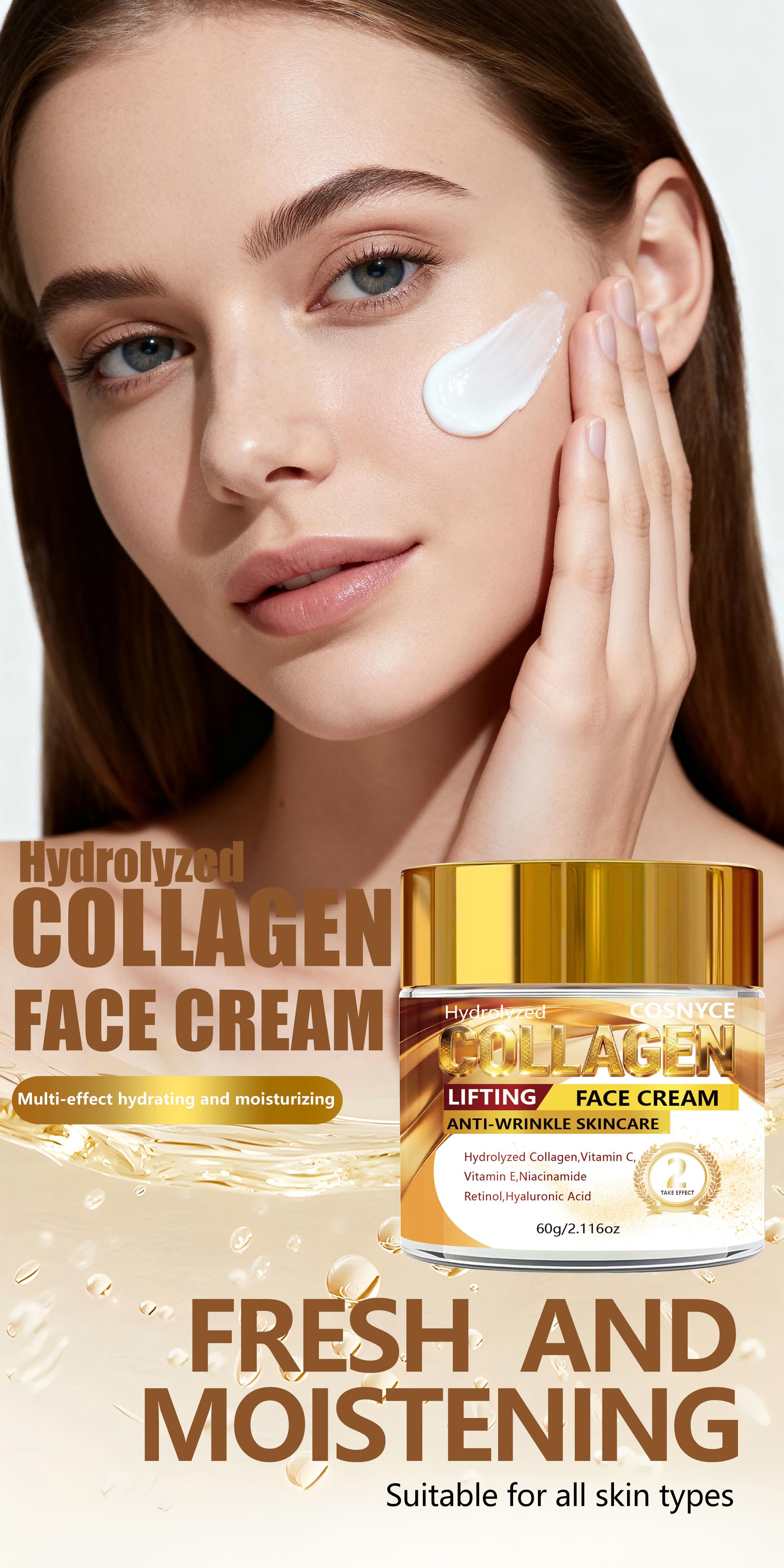 60g Collagen Face Cream with Vitamin C, Smooth Moisturizing, Alcohol-Free, No Scent, Non-Greasy, Easy Absorption, Suitable for All Skin Types