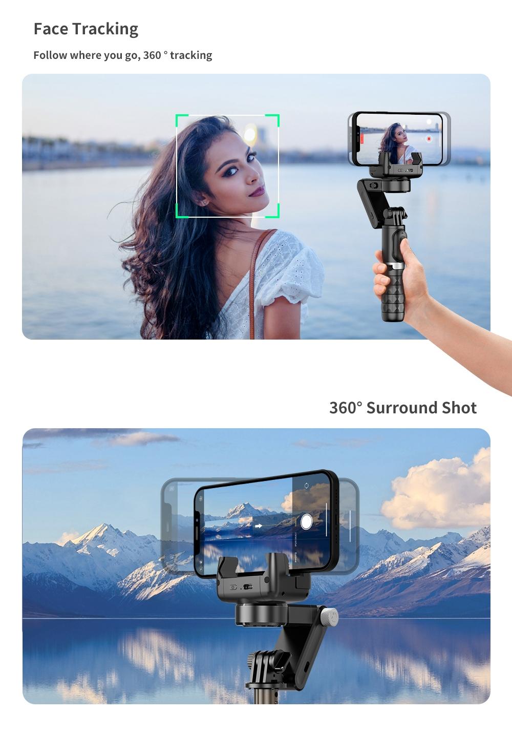 Selfie Q18 with 2D Gimbal and Tripod, Remote LED Light, Anti-Shake and Face Recognition for Perfect Photos, Smartphone Vlogging Kit
