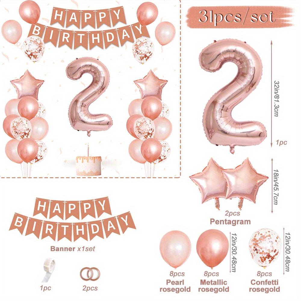 31 piece pink balloon set with "Happy Birthday" banner - perfect for birthday parties, baby showers, and family celebrations, including digital, star, and colored paper balloons, birthday party decorations
