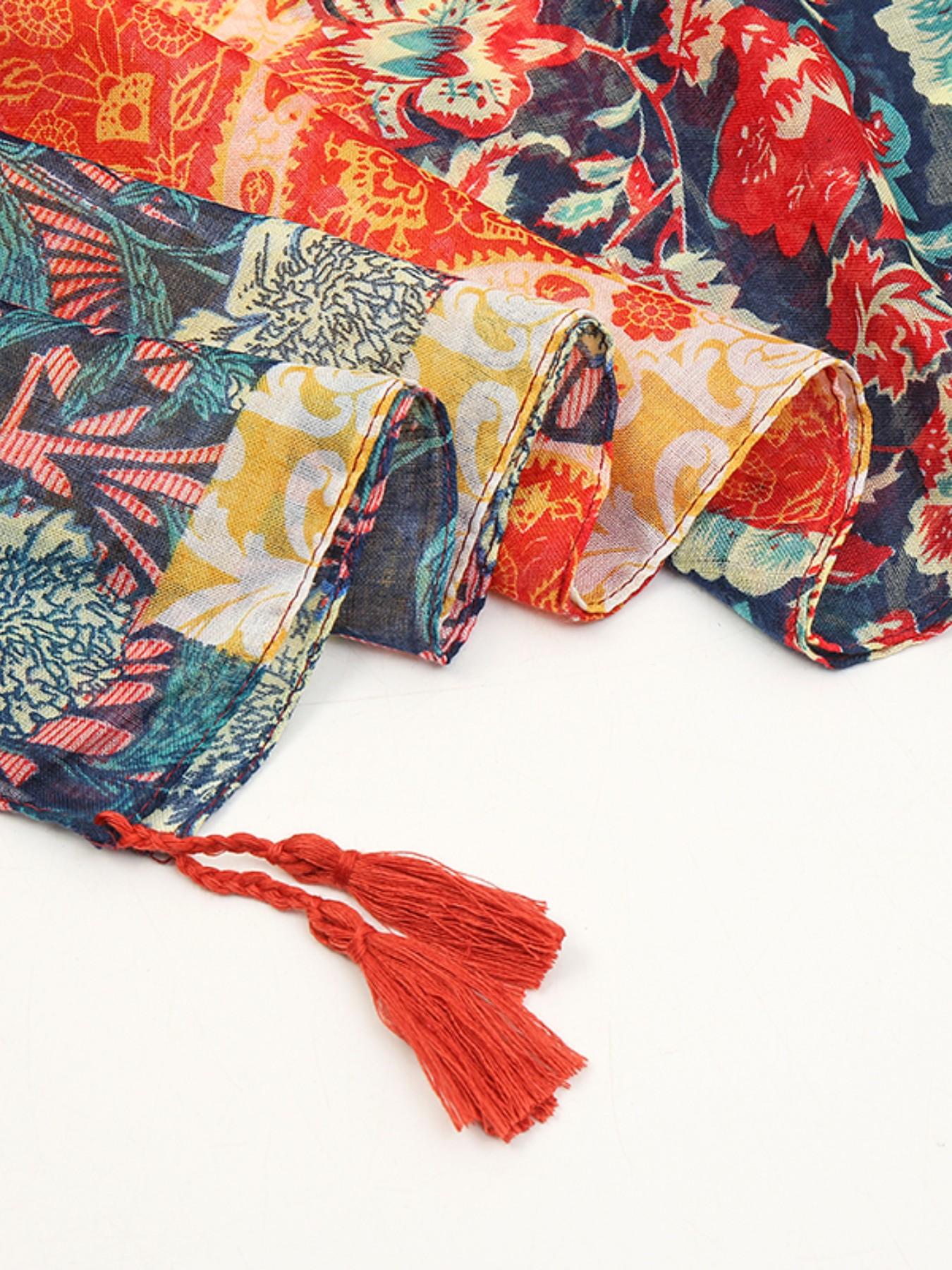 Women's Boho Peach Blossom Headscarf, Sun Protection Multicolor Scarf, Elegant Multi-Functional Shawl, Daily Wear, Pair with Robe or Dress