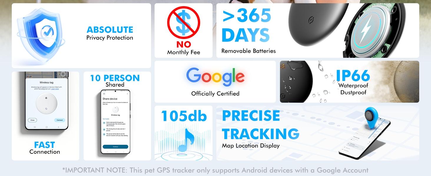 Android tracker tag, Google certified smart tracker, with silicone shell, Wireless Tag, can be used with Google Find hub, can store keys, luggage, backpacks, pets, IP67 waterproof and replaceable battery (Android only) Android tracker tag, Google certified smart tracker, with silicone shell, Wireless Tag, can be used with Google Find hub, can store keys, luggage, backpacks, pets, IP67 waterproof and replaceable battery (Android only)