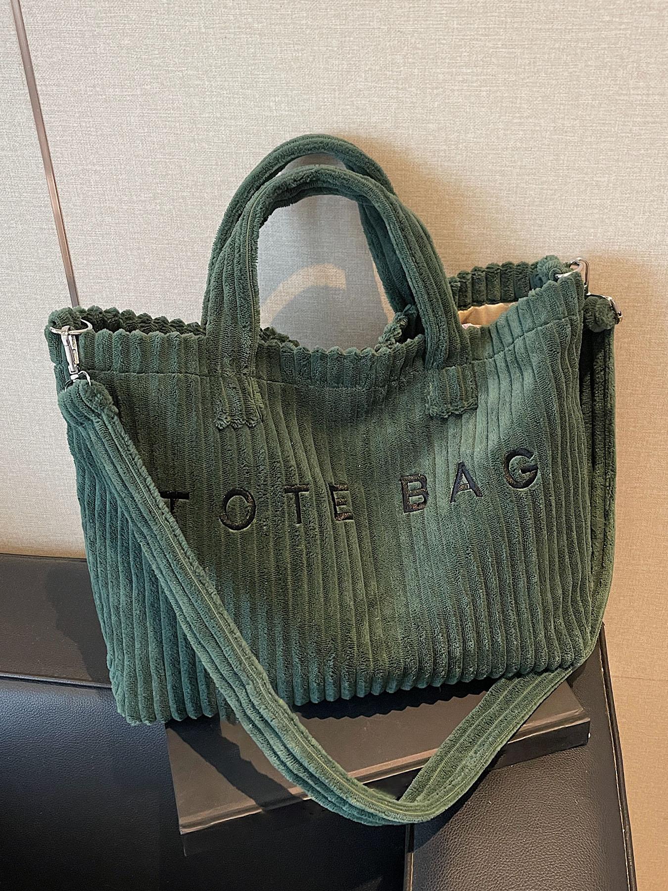 Retro leisure simple single shoulder tote bag, three-dimensional stripe texture letter design, hand-held oblique cross two uses, fashion practical versatile suitable for daily commuting, shopping dating, etc., Casual Tote Bag