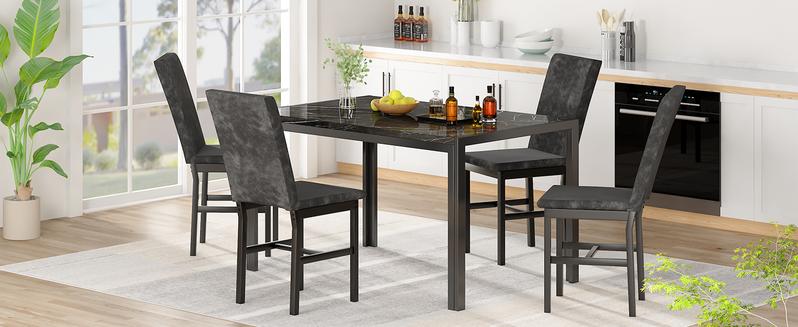 Lamerge 5-Piece Marble Dining Set with Modern Kitchen Table & 4 Upholstered Velvet Chairs, Compact Space Saving Furniture for Dining Room
