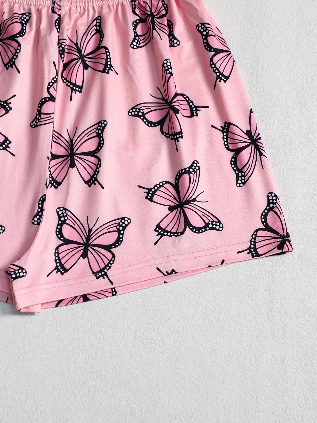 Summer & Spring Limited Edition Women's Sleepwear Set, Sexy Halter Top, Butterfly Print Shorts, Elegant Comfortable, Wear-Outside Pajamas