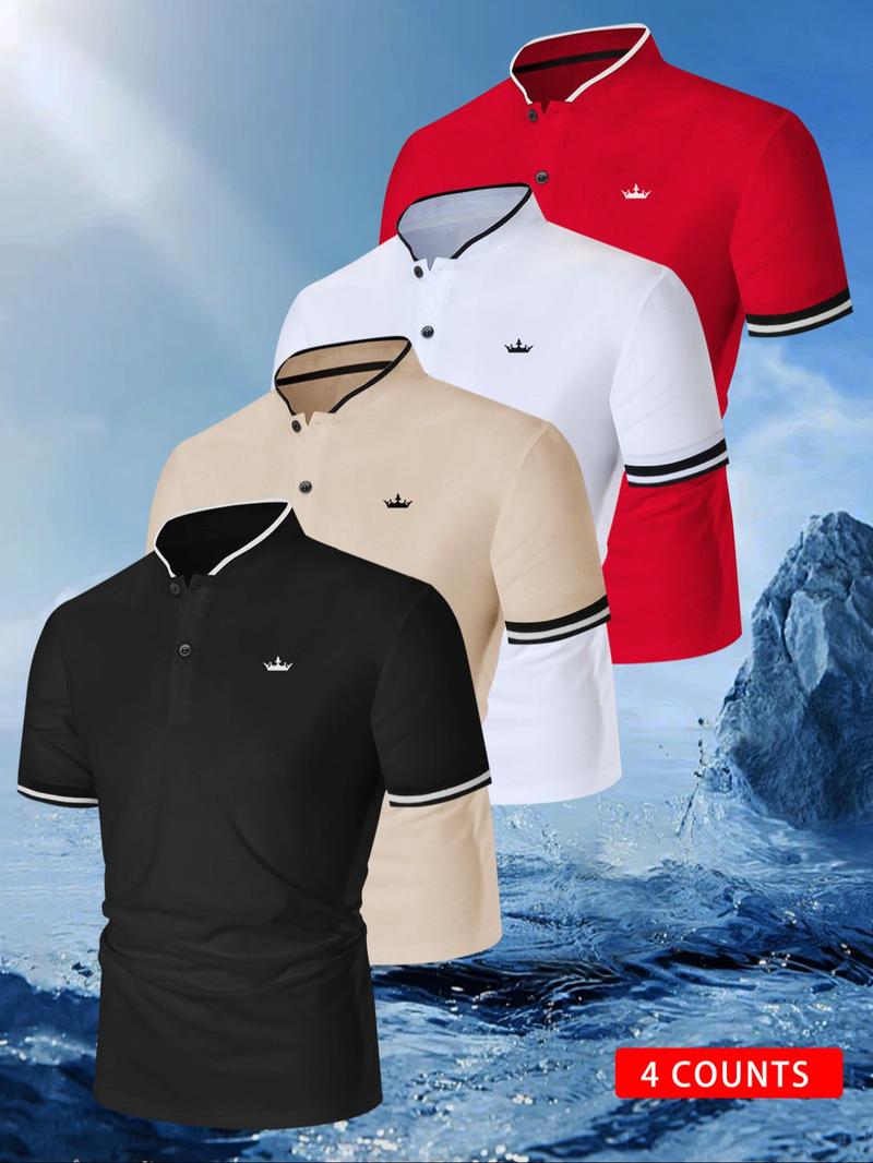 Men's Patchwork Geometric Print Polo Shirt, Fitted Casual Collared, Regular Fit Casual Short Sleeve Top for Summer, Men's Clothes for Daily Wear