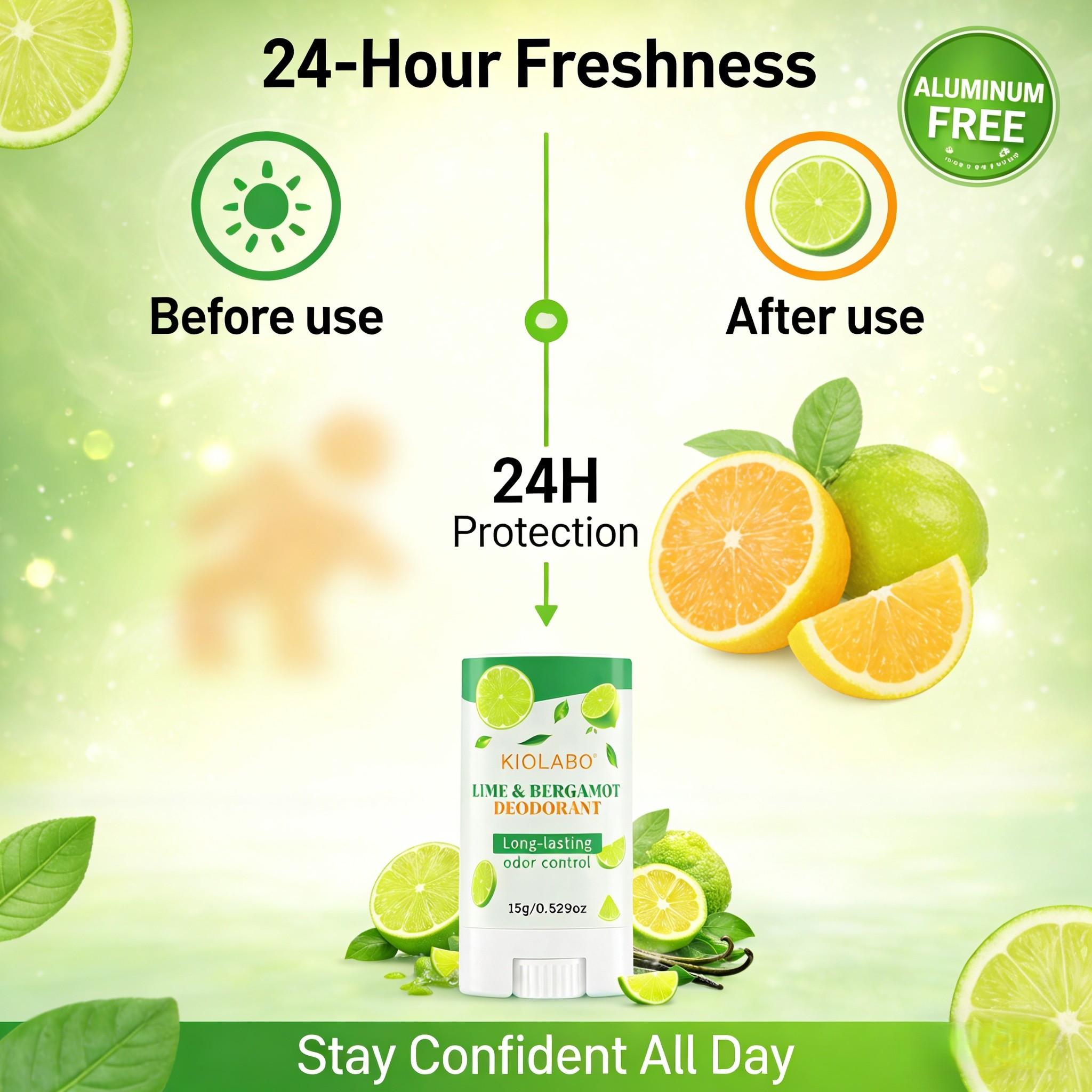 Lime & Bergamot Deodorant Stick for Men & Women, Long Lasting Odor Control, Fresh Citrus Fragrance, Natural Daily Body Deodorant, Travel Size