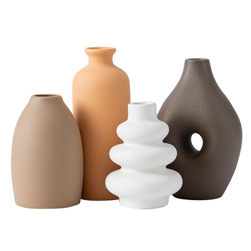 4 Piece Minimalist Ceramic Vase Set With 4 Colors Perfect for Rustic Modern Farmhouse Decor Living Room Shelf Table And Entryway Ideal Gift for All Occasions Home Decorative Vase