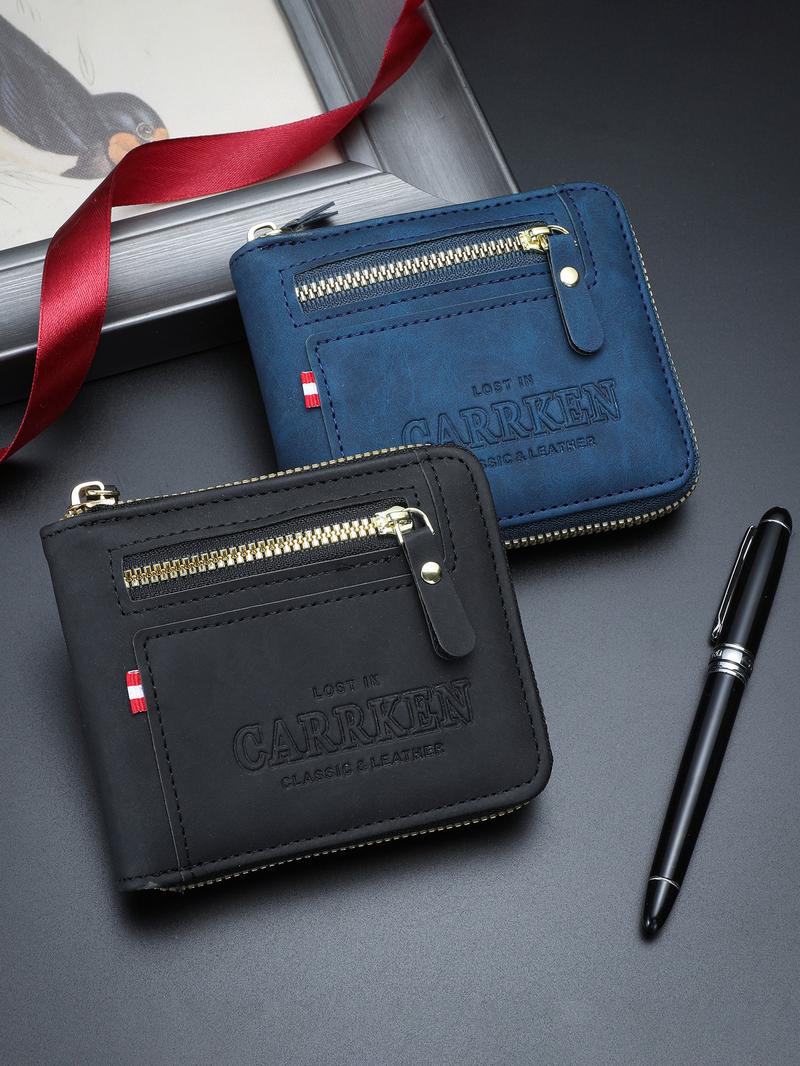 Men's Business Fashion Zipper Short Wallet, Multi Card Slot Card Holder, Multifunctional PU Leather Wallet, Casual Trendy Versatile High-quality Daily Wallet for Men, Credit Card Holder