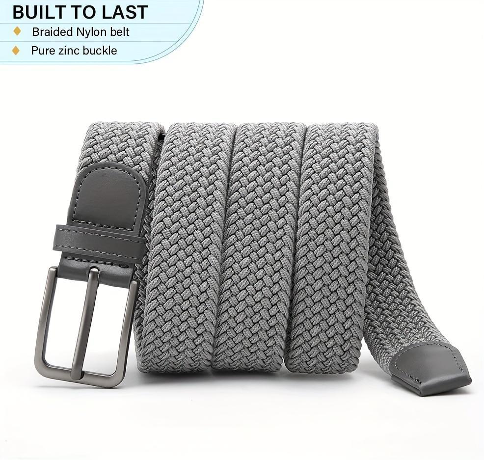 2 Pack Elastic Woven Golf Belts for Men, Stretch Fabric Casual Belts, Adjustable Braided Belts for Jeans Outdoor