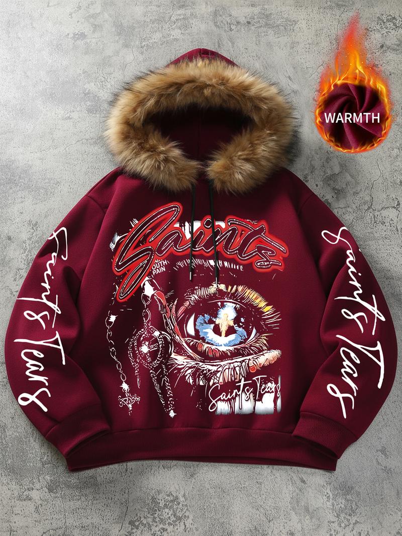 Unisex Fall Winter Graphic Hoodie, Dark Culture Fleece-Lined Sweatshirt, Eye Chain Print, Streetwear, Casual Fit, Long Sleeve