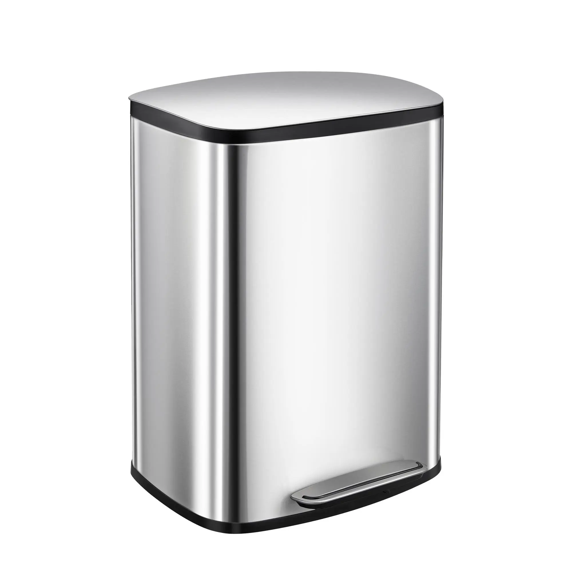 50L Stainless Steel Household Hands-Free Step Trash Can for Kitchen - Pedal-Operated, Soft-Close Lid, Removable Inner Bucket Waste Bin