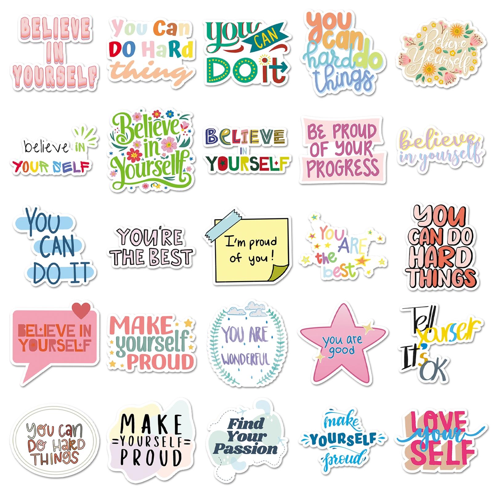 Self Affirmation Sticker, 50pcs/set Creative DIY Craft Decorative Sticker, Sticker Sheets, Scrapbooking & Stamping Supplies for Home School Office, Diy Kits, Sticker Packs