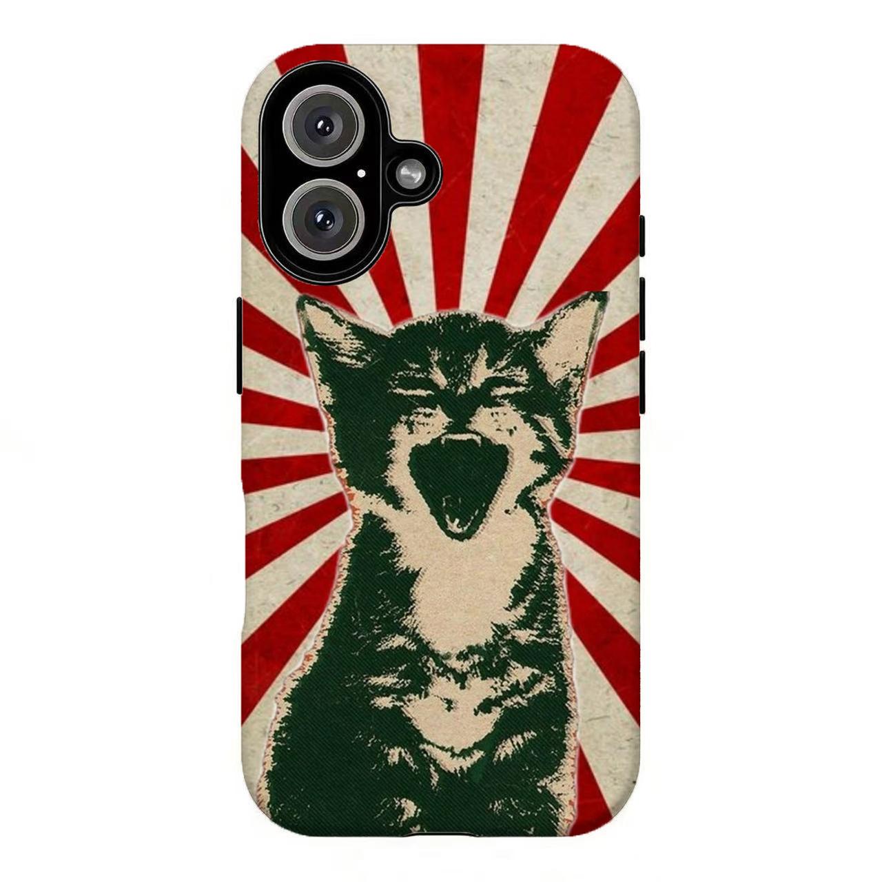 FL-Retro Screaming Cat Phone Case,Vintage Cat Phone Case,Retro Red Black Swirl Print Shockproof Cover For iPhone 11 12 13 14 15 16 17 Air Pro Max for Samsung S26 S25 S24 S23 S22 S21 Case,Gift for her/him