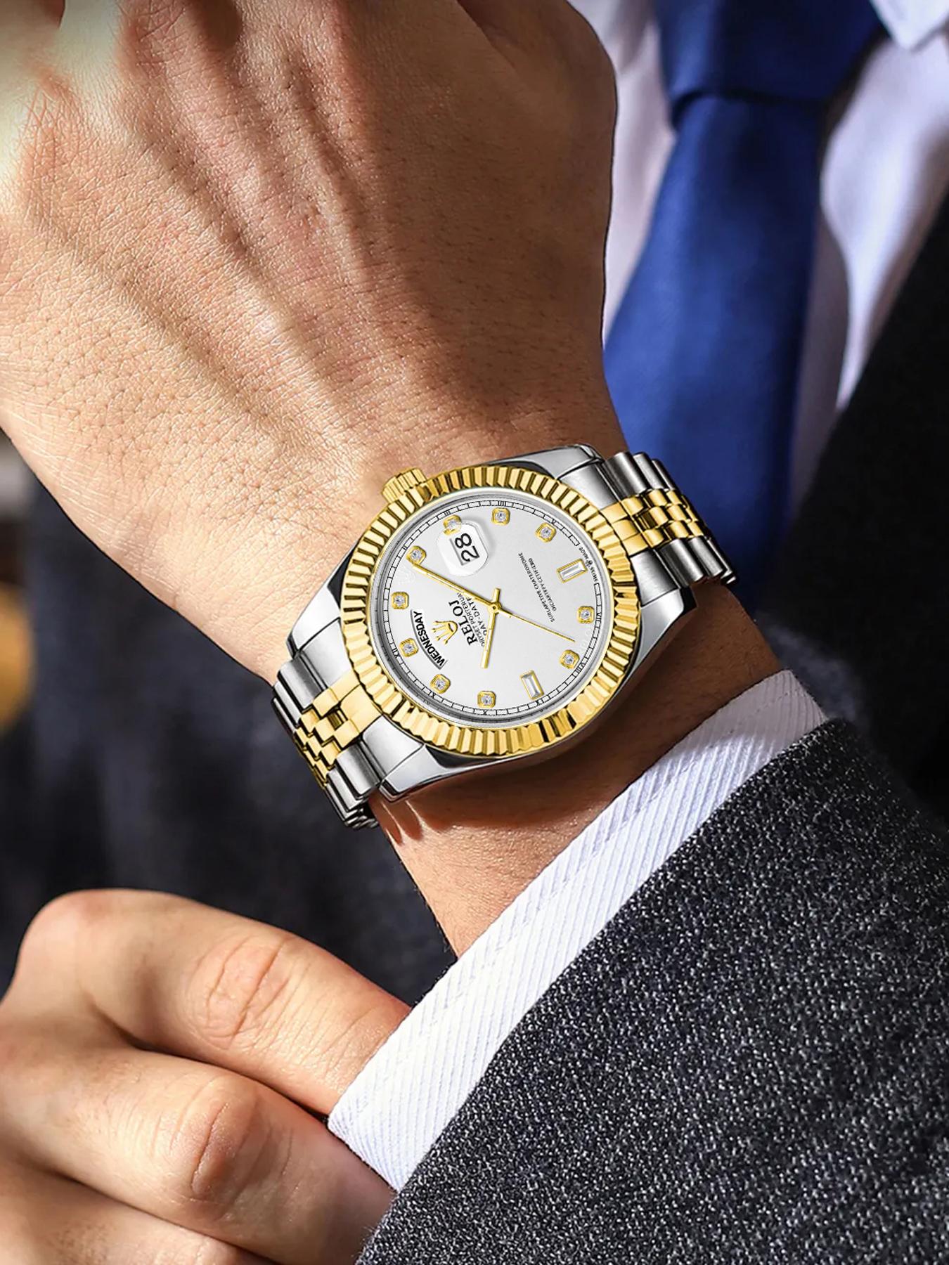 Top Luxury Log Series Business Men's Watch, Round Dial, Waterproof Calendar Display, Stainless Steel Butterfly Buckle Strap, Quartz Waterproof Watch