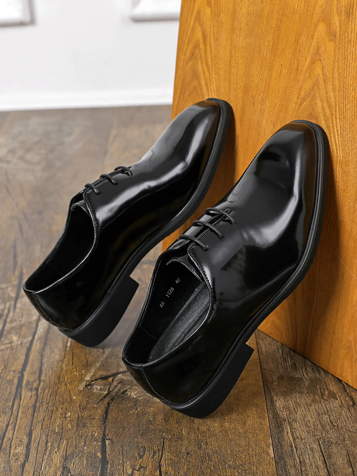Men's Glossy Patent Leather Dress Shoes, High-Shine Mirror Finish, Anti-Slip Rubber Sole, Formal Business Casual Footwear