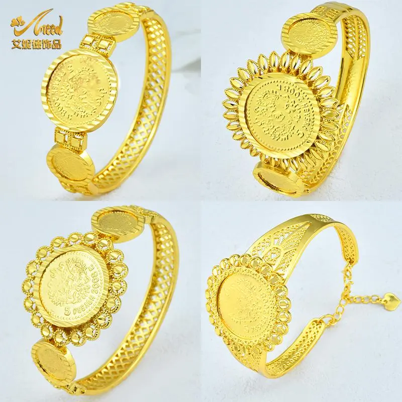 Luxury Dubai Gold Color Copper Indian Coin Bangle For Women African Jewellery Bracelets  Brazilian Bangles Wedding Designer