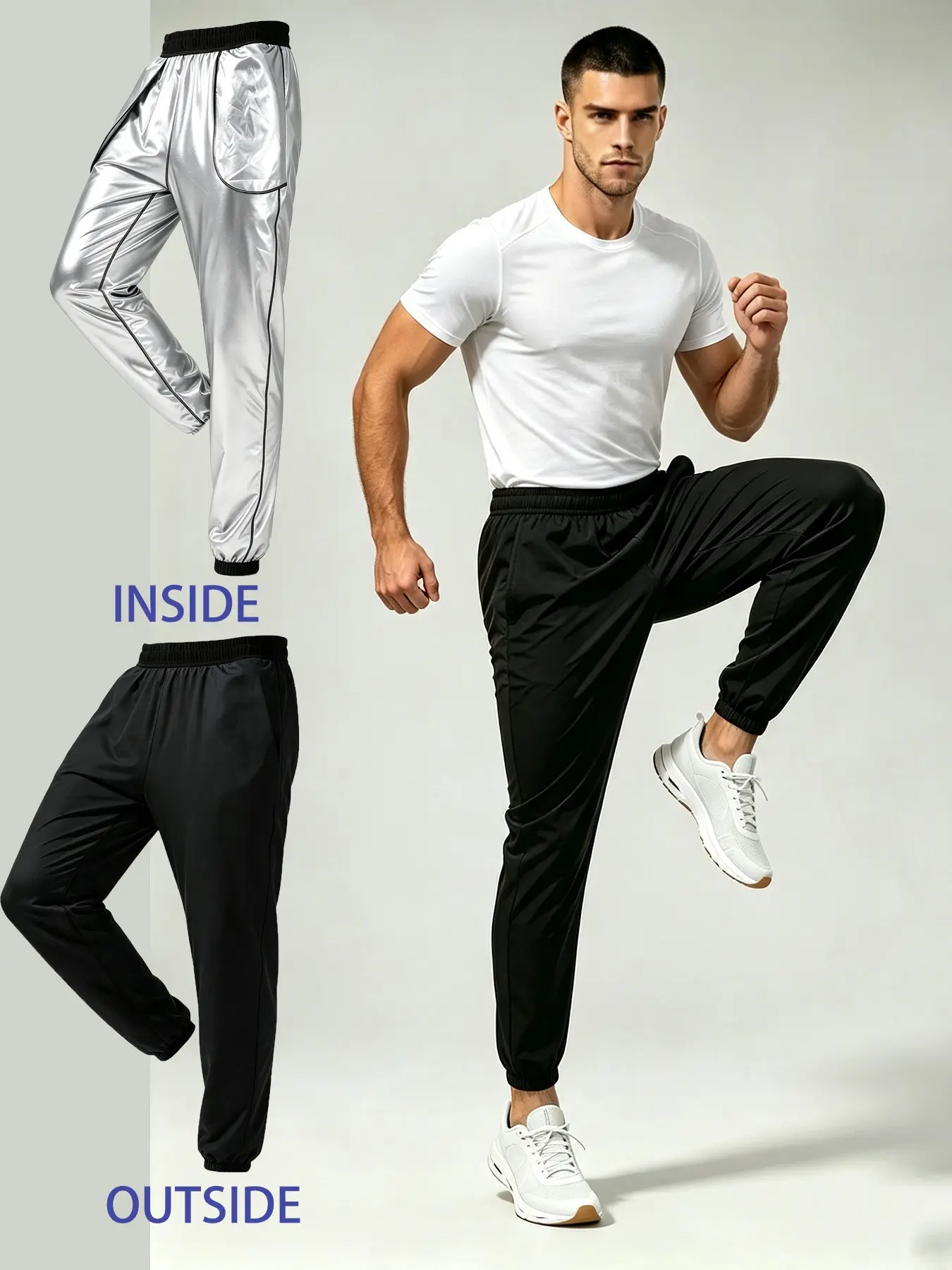 Men's Sauna Compression Joggers, Athletic Training Pants for Gym Boxing Sports, Loose-Fitting, Elastic Waist, All Seasons Casual Wear