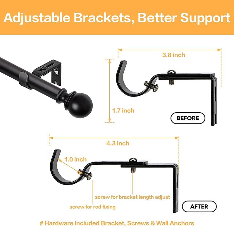 Inovaday Curtain Rods for Windows, 1 Inch Black Curtain Rod Set, Heavy Duty Drapery Rods with Adjustable Curtain Rods, Outdoor Curtain Rod with Ball Finials, Room Divider Curtain Rod for Living Room Bedroom Bathroom Interior Decoration Accessories