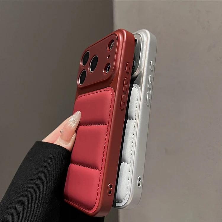 Luxury Down Jacket Phone Case for iPhone 17 16 15 14 13 Pro Max 16Pro 17Pro Shockproof 2-IN-1 Armor Bumper Large Window Cover