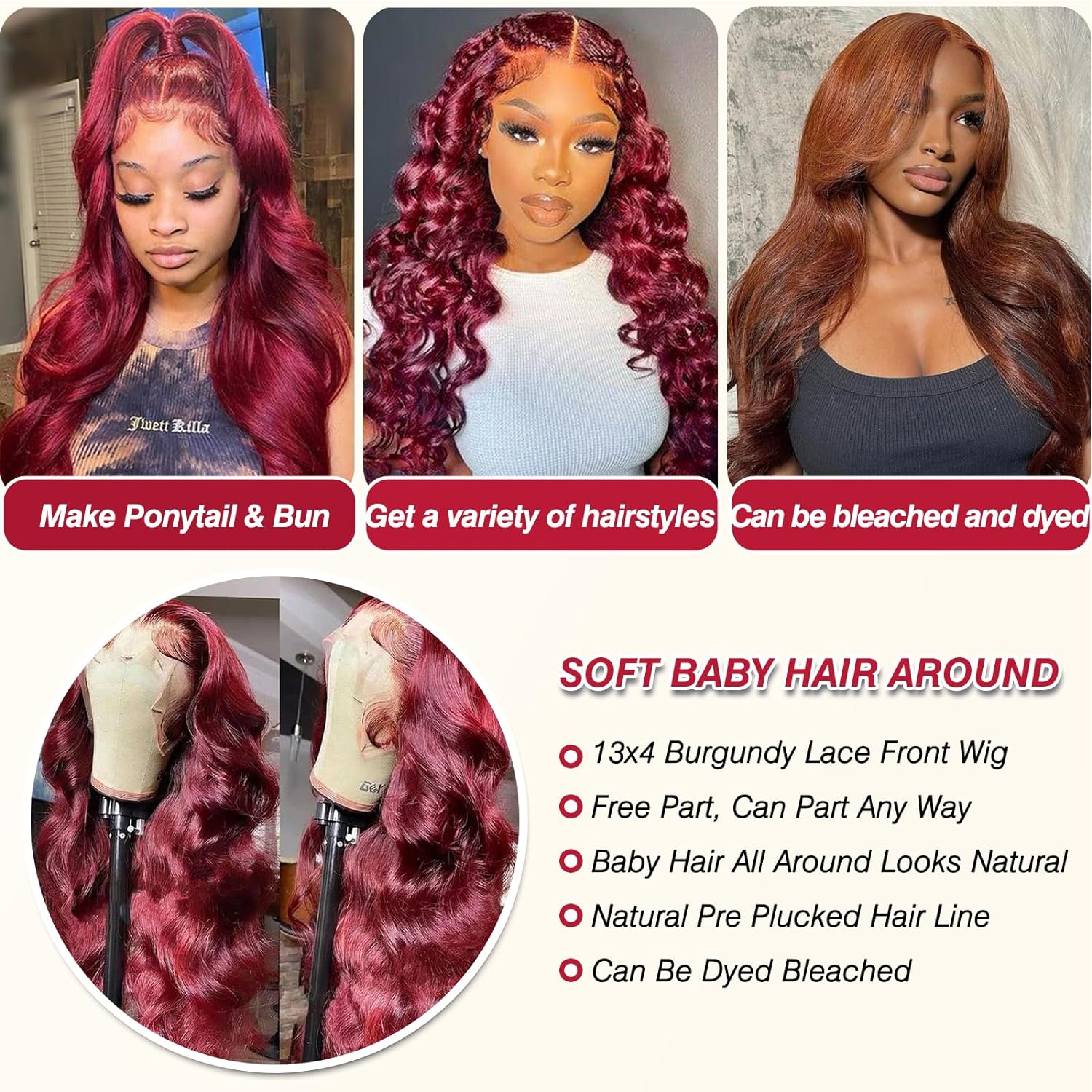 Bling Hair 99j Burgundy Lace Front Wigs Human Hair 13x6 13x4 Body Wave Lace Front Wigs Human Hair Pre Plucked Red Wig Wine Red Lace Front Wigs Human Hair Wigs for Women 180 Density