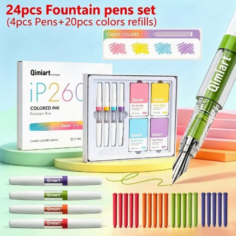 LANGUO 24Pcs Calligraphy Fountain Pen Set | 4Pcs Clear White Fountain Pens + 20 Color Ink Cartridges, Extra Fine Nib, Smooth Writing, for Practice, Note-taking, Signature, Drawing, Greeting Cards, School & Office Stationery Gift,christmas gift